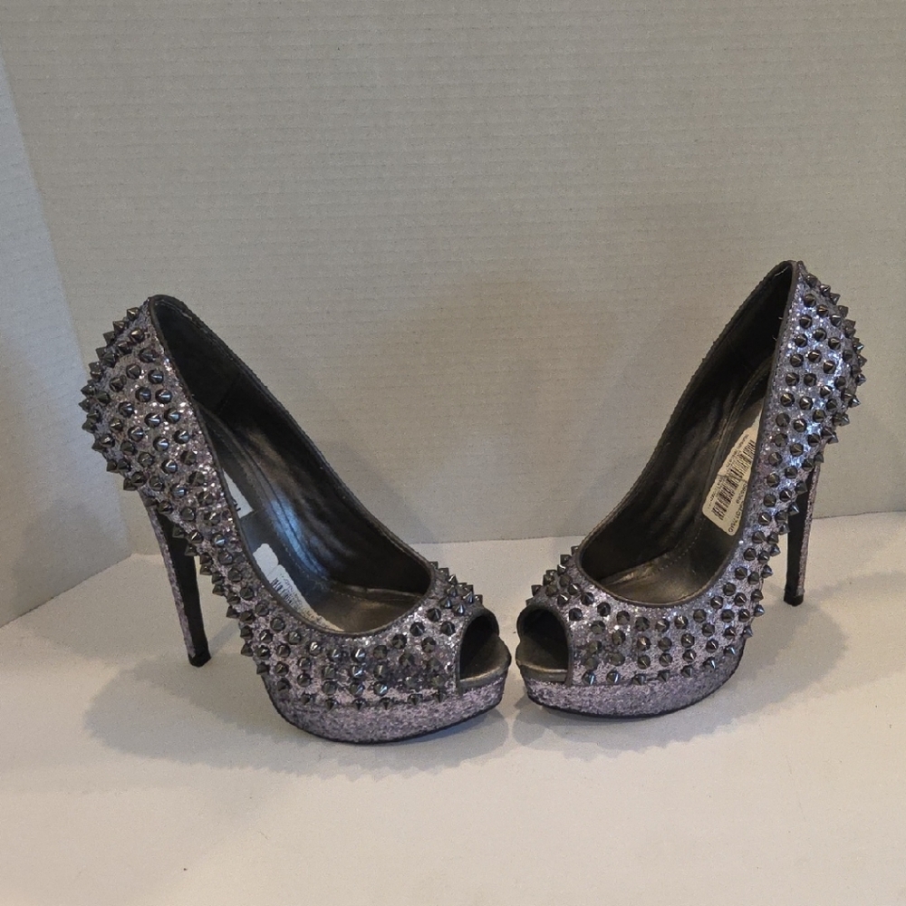 Steve Madden Glittering Silver Studded Heels